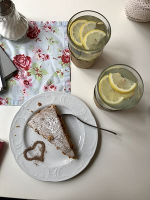 Ginger lemon tea and carrot cake 🍰  at Cafe Lotti in Munich