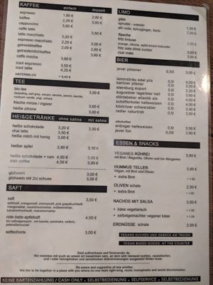 Menu, at Cafe Morgenrot in Berlin