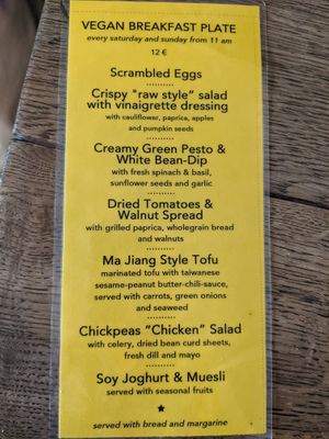Vegan Breakfast Plate menu. at Cafe Morgenrot in Berlin