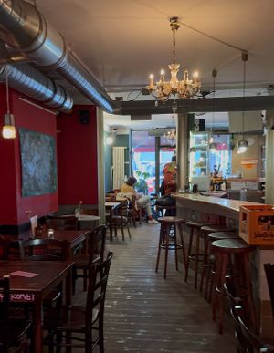 Hall view from inside to entrance side  at Cafe Morgenrot in Berlin
