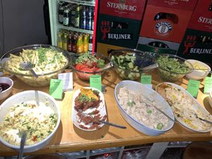 buffet - green tag for vegan  at Cafe Morgenrot in Berlin