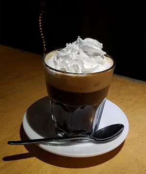 Irish coffee with vegan cream at Cafe Morgenrot in Berlin