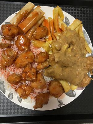 Salt n pepper chick in, sweet n sour sauce, satay  at New Happy Palace  in Gillingham