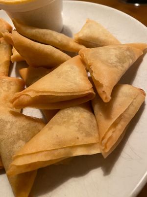 Vegan samosas and spring rolls at New Happy Palace  in Gillingham