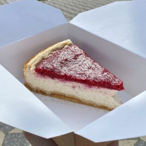 Raspberry cheesecake at Barbarella Juicebar in Ljubljana