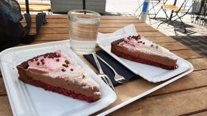 Chocolate raspberry cake. at Barbarella Juicebar in Ljubljana
