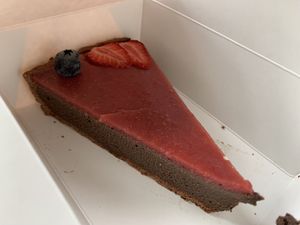 Chocolate cheesecake at Barbarella Juicebar in Ljubljana