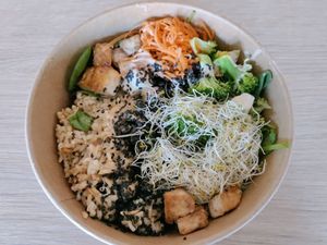 Tofu bowl with peanut sauce
 at Barbarella Juicebar in Ljubljana