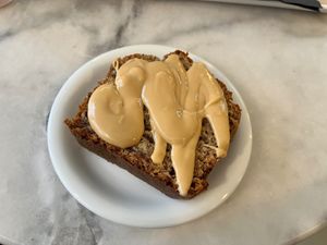 Banana bread with peanut butter  at Barbarella Juicebar in Ljubljana