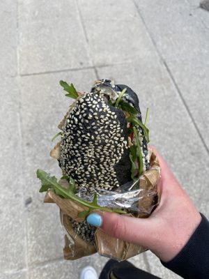 Dimsy sandwich with tofu, radish, chive spread  at Barbarella Juicebar in Ljubljana