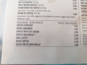Warm drinks menu 1 at Barbarella Juicebar in Ljubljana