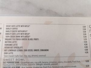 Warm drinks menu 2 at Barbarella Juicebar in Ljubljana