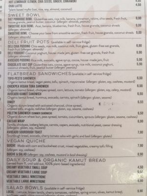 Food menu 1 at Barbarella Juicebar in Ljubljana