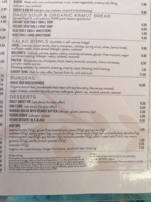 Food menu 2 at Barbarella Juicebar in Ljubljana