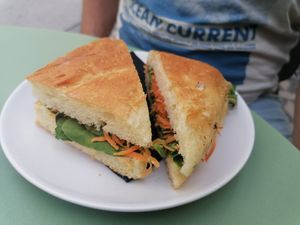 Avocado hummus sandwich at Barbarella Juicebar in Ljubljana