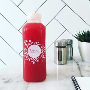 Watermelon cold-pressed juice at Barbarella Juicebar in Ljubljana