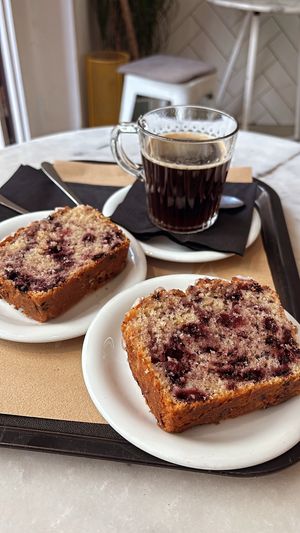 Vegan cake with blueberriess  at Barbarella Juicebar in Ljubljana