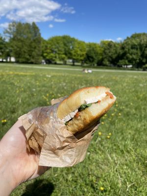 Tofu-pesto sandwich   at Barbarella Juicebar in Ljubljana