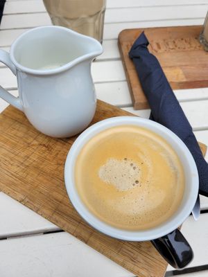 Coffee with oat milk at Ready in Luxembourg City