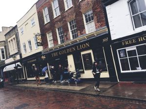 Outside view on Rochester historic high street at The Golden Lion in Rochester