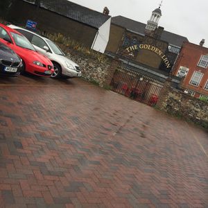 Nearest ncp carpark next door to the garden area with outside seating at The Golden Lion in Rochester