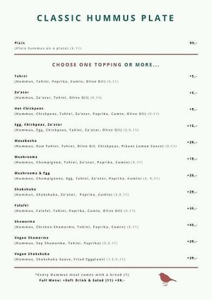 menu pg. 5 at  Paprika in Prague