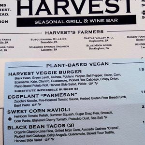 Vegan menu items at Harvest Seasonal Grill & Wine Bar in Harrisburg