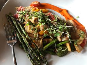 Vegan raviolis!  Sign me up!  Mushrooms, artichokes, subtly blissful! at Harvest Seasonal Grill & Wine Bar in Harrisburg