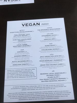 Separate vegan menu!  at Harvest Seasonal Grill & Wine Bar in Harrisburg