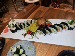 Super Mario roll with a salad in the middle at Maru Sushi in Kalamazoo