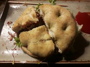 Juglans Burger with foccacia at Hans im Glück - Hohenzollerning in Cologne