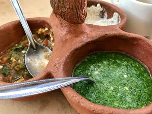 Hot sauce at Schizandra in Oaxaca