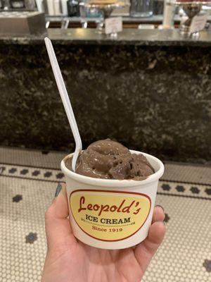 Single scoop of vegan chocolate in a cup  at Leopold's Ice Cream in Savannah