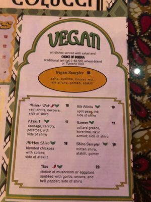 Vegan menu at Colucci at Cafe Colucci in Oakland