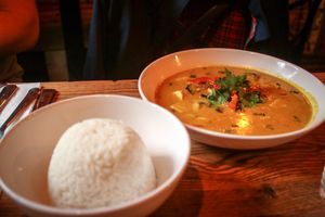 thai yellow curry with jasmine rice at Satsang in Prague