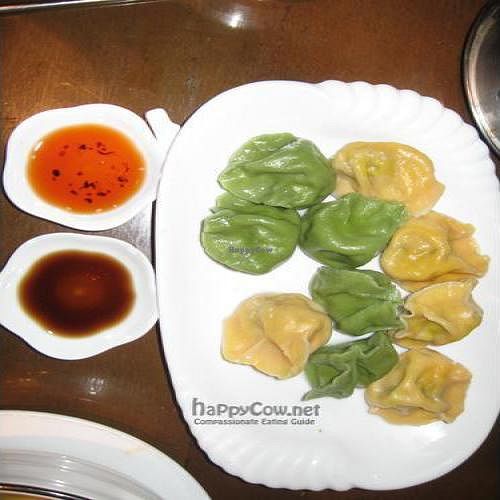 Steamed (non wholegrain) Jiao zi-- 5 'fish, 5 sauerkraut, with pepper oil sauce and vinegar sauce at Zǎozǐ Shù - Vegetarian Life Style - HuaiHai in Shanghai