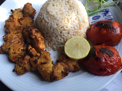 veggie kabob w/ brown rice - tastes like the real thing, only better! at Iranian Artist's Forum - Khaneh Honarmandan Iran in Tehran