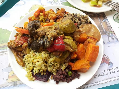 Plate for 44 NIS. Soooo yummy! at Village Green - Jaffa in Jerusalem