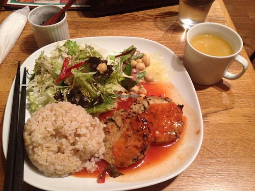 Lunch plate with soup at Green Earth in Osaka