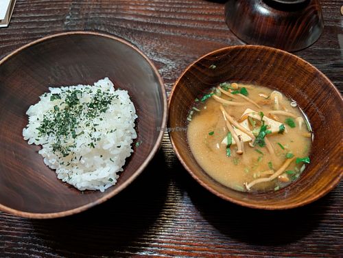 White Rice Garnished with Green Tea - Han Tsu with Miso Soup - So Ju at Fucha Bon in Tokyo