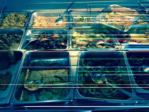 Variety of freshly cooked veggies & meat analogs. at GSY Vegetarian Restaurant in Penang