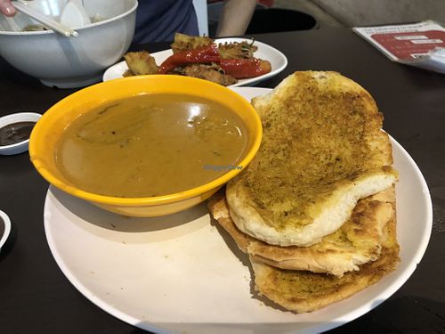 Roti John - amazing crispy bread and curry that’s not spicy! at Divine Realm 天运素食园 in Northeast Singapore