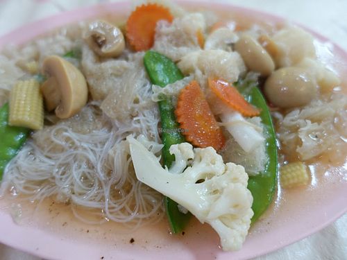 bee hoon with gravy  at Happy Realm Vegetarian in Central Singapore