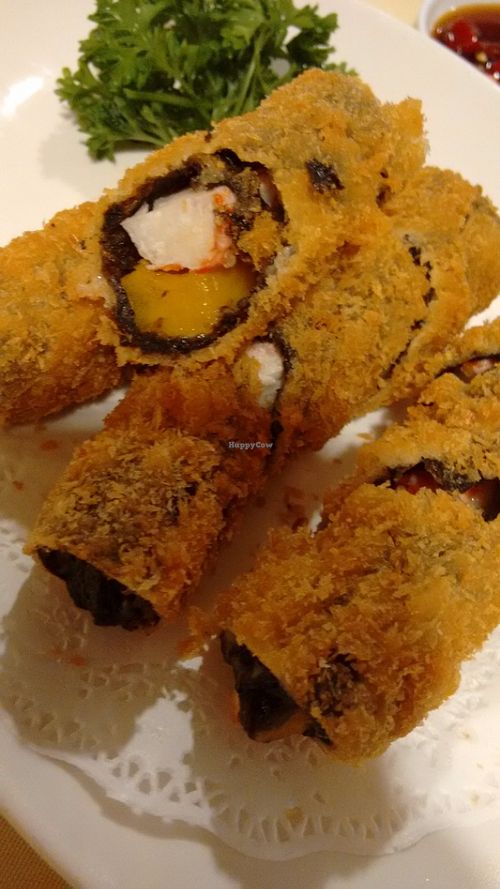 Fried prawn rolls at Classic Lao Di Fang Vegetarian Restaurant in Central Singapore