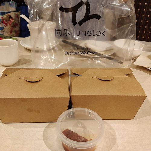 Take away packaging and plastic bag at Ling Zhi Restaurant 灵芝 - Orchard in Central Singapore