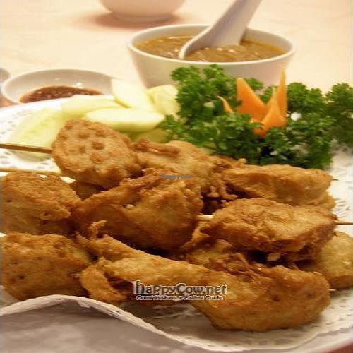 Vegetarian Barbecued Chicken @ S$8. It is like Satay and served with Peanut Sauce but not exactly taste like Satay Chicken.   at Miao Yi 妙益素食楼 in Central Singapore