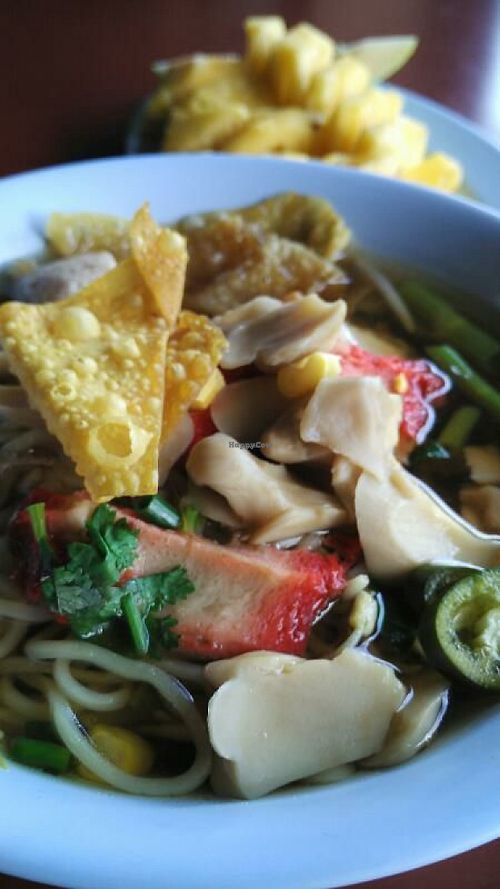 Noodle soup. 25 baht only. The soup is very tasty at Chamlong's / The Vegetarian Society Chatuchak in Bangkok