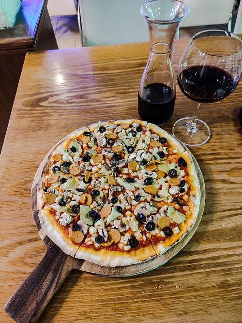 Vegan Pizza. YUM! at Govinda Italian Restaurant & Pizzeria in Bangkok