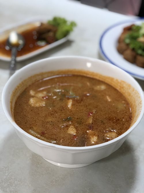 Big vegan Tom yum  at Ruyi Vegetarian in Bangkok