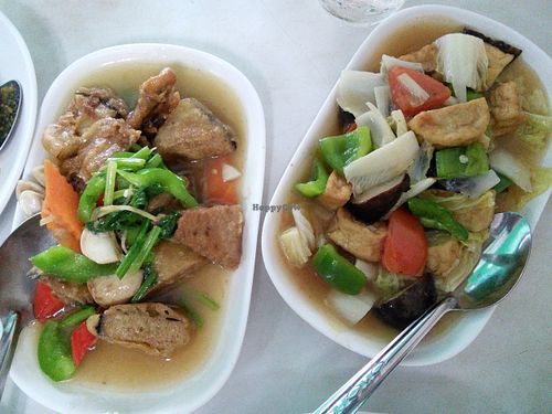 Fish with celery and tofu mixed vegetables  at Ruyi Vegetarian in Bangkok